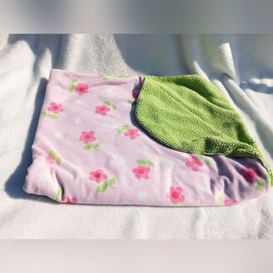 Circo Pink Flowers Floral & White Dots Green Sherpa Baby Blanket